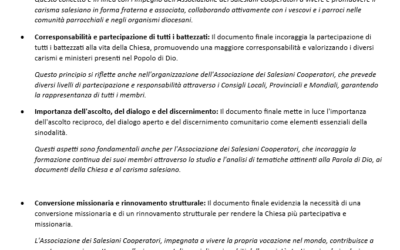 Documento Final del Sínodo, en conexión con el PVA y la Strenna 2025