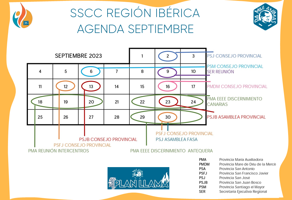 Agenda mes de septiembre SSCC Región Ibérica