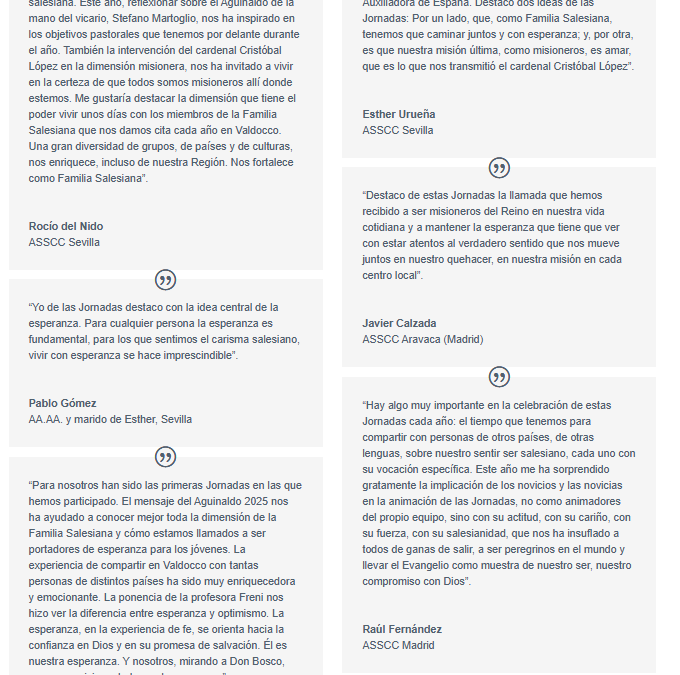 Jornadas de Familia Salesiana. Testimonios de participantes